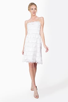 Peau De Soie Scalloped Lace Tiered Dress in Ivory
