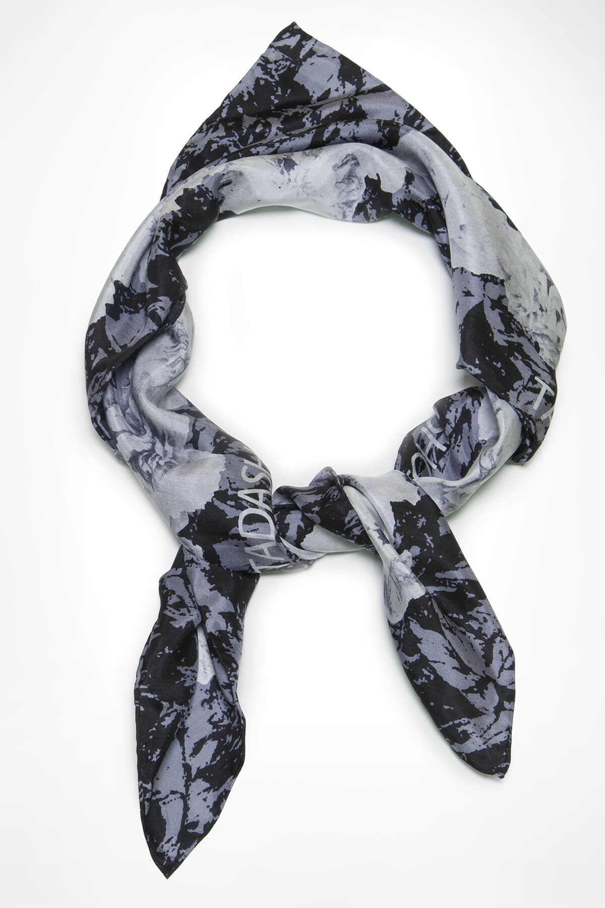 Floral Print Silk Scarf in Grey