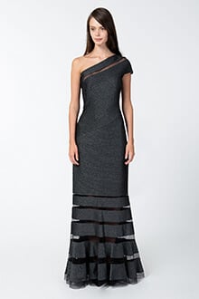 Metallic Pintuck Jersey One Shoulder Gown in Shadow