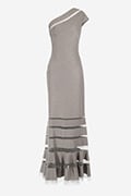 Metallic Pintuck Jersey One Shoulder Gown in Smoke Pearl