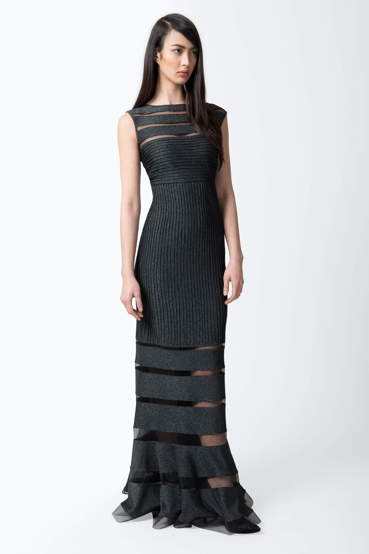 Metallic Pintuck Jersey Gown in Shadow