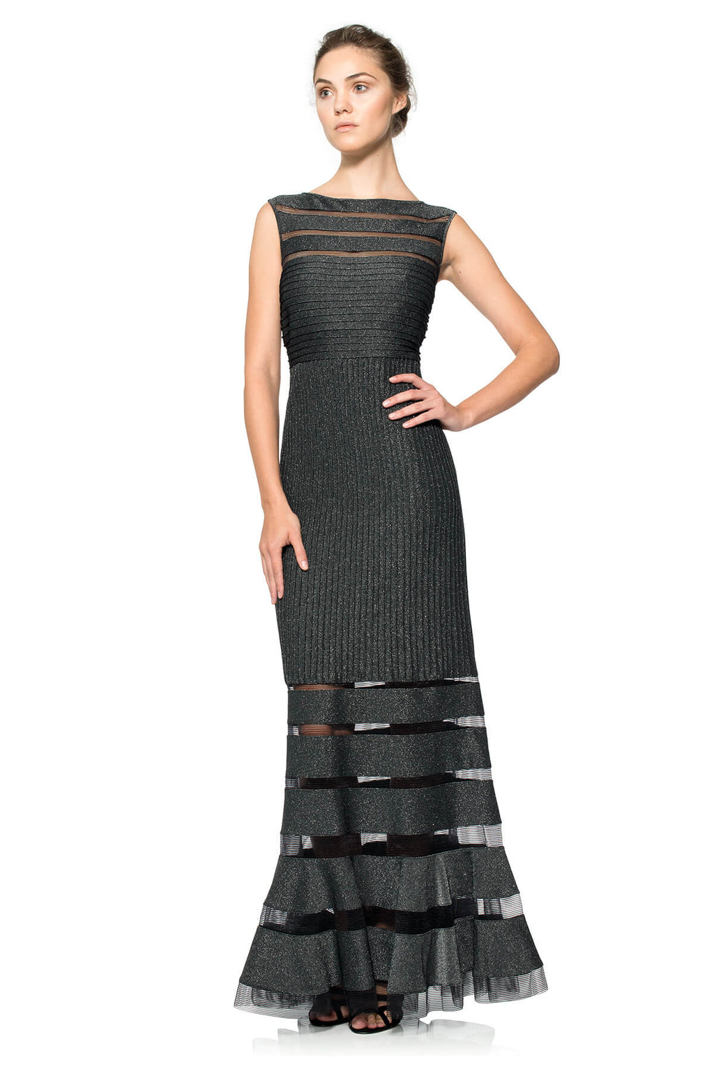 Metallic Pintuck Jersey Gown in Shadow