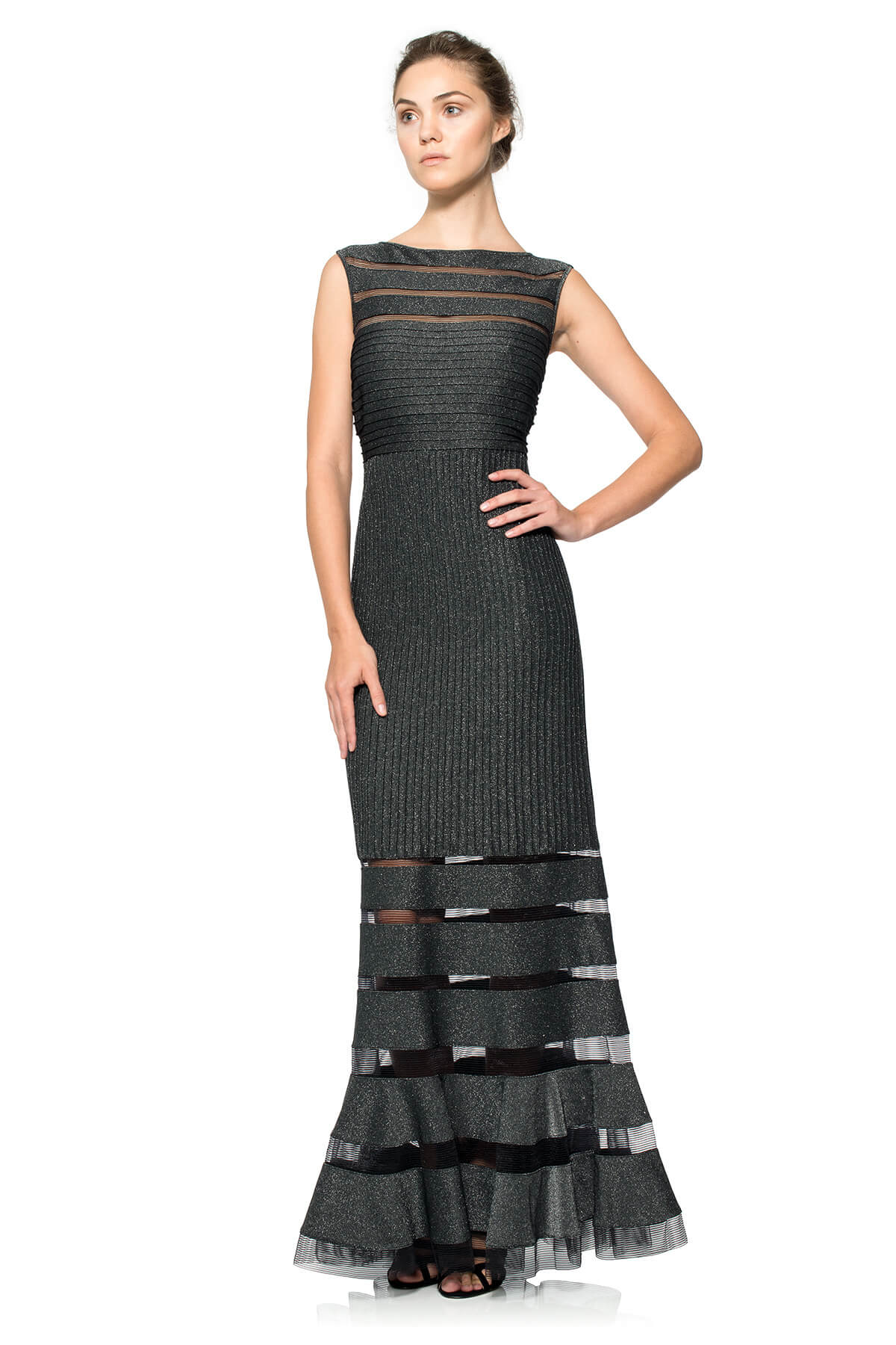 Metallic Pintuck Jersey Gown in Shadow