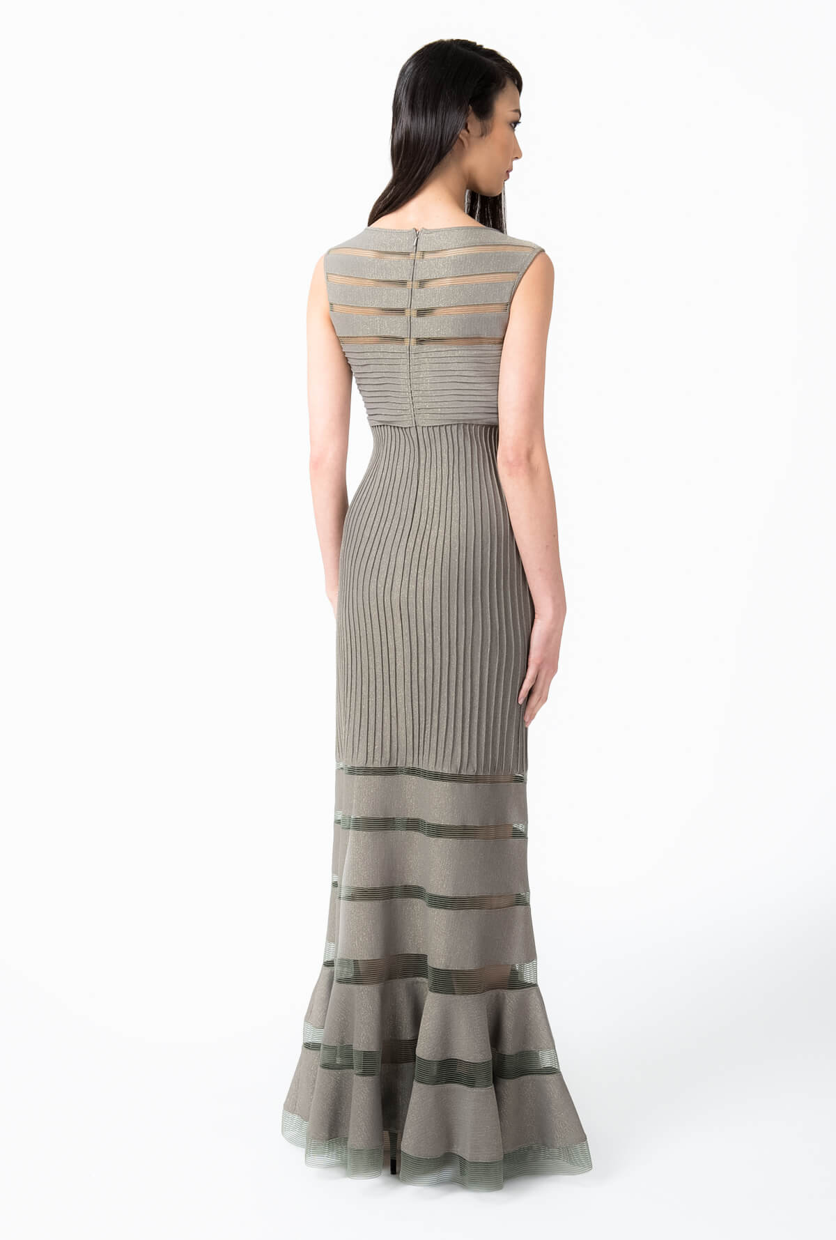 Metallic Pintuck Jersey Gown in Smoke Pearl
