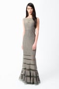 Metallic Pintuck Jersey Gown in Smoke Pearl