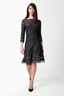 Metallic Pintuck Jersey 3/4 Sleeve Cocktail Dress in Shadow