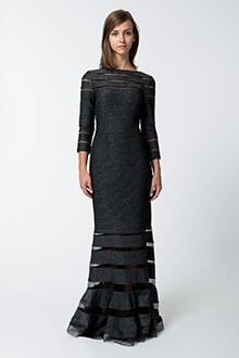 Pintuck Metallic Jersey 3/4 Sleeve Gown in Shadow
