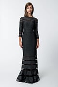 Pintuck Metallic Jersey 3/4 Sleeve Gown in Shadow