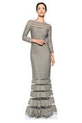 Pintuck Metallic Jersey 3/4 Sleeve Gown in Smoke Pearl