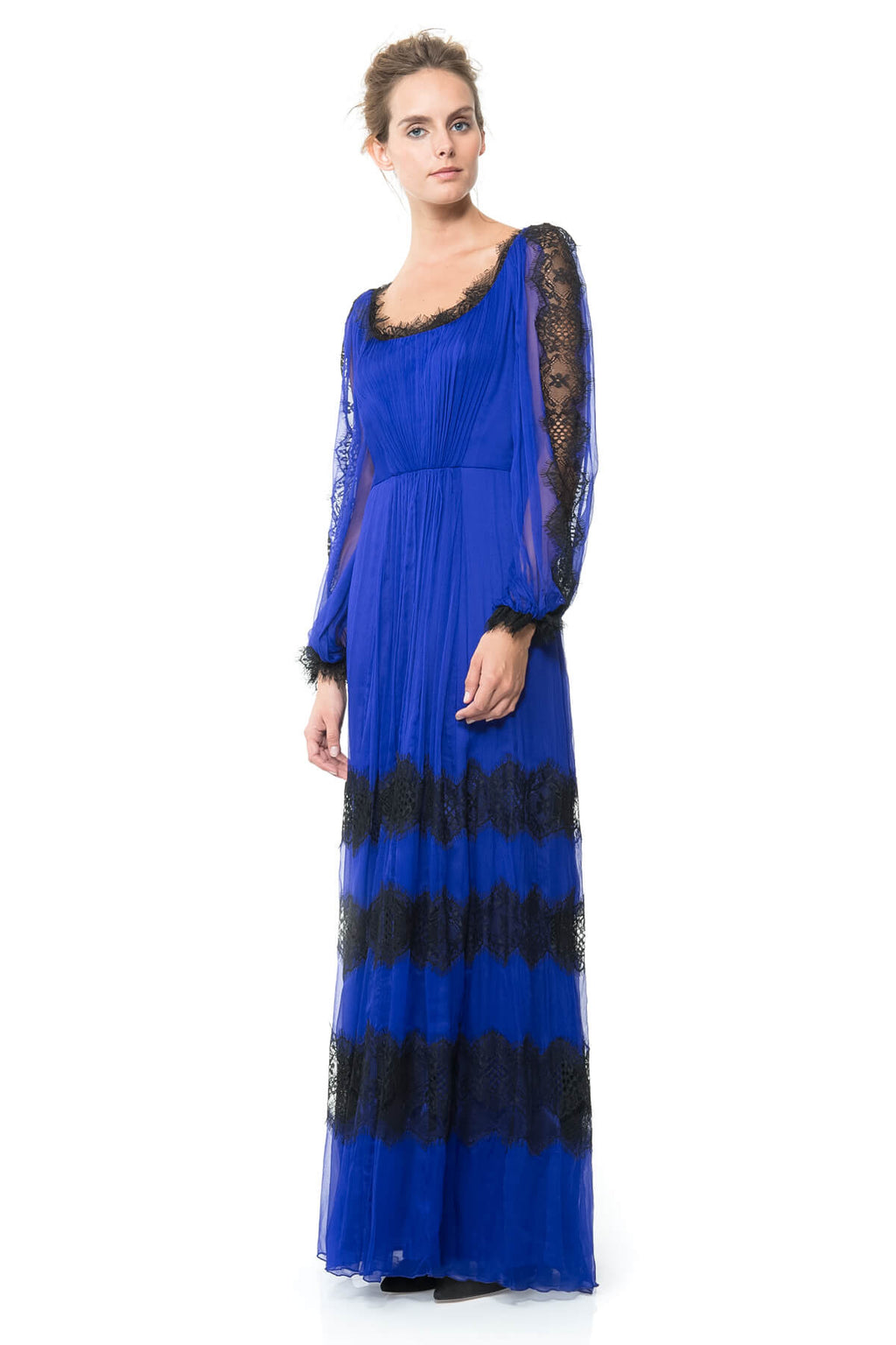 Lace Sleeve Chiffon Gown