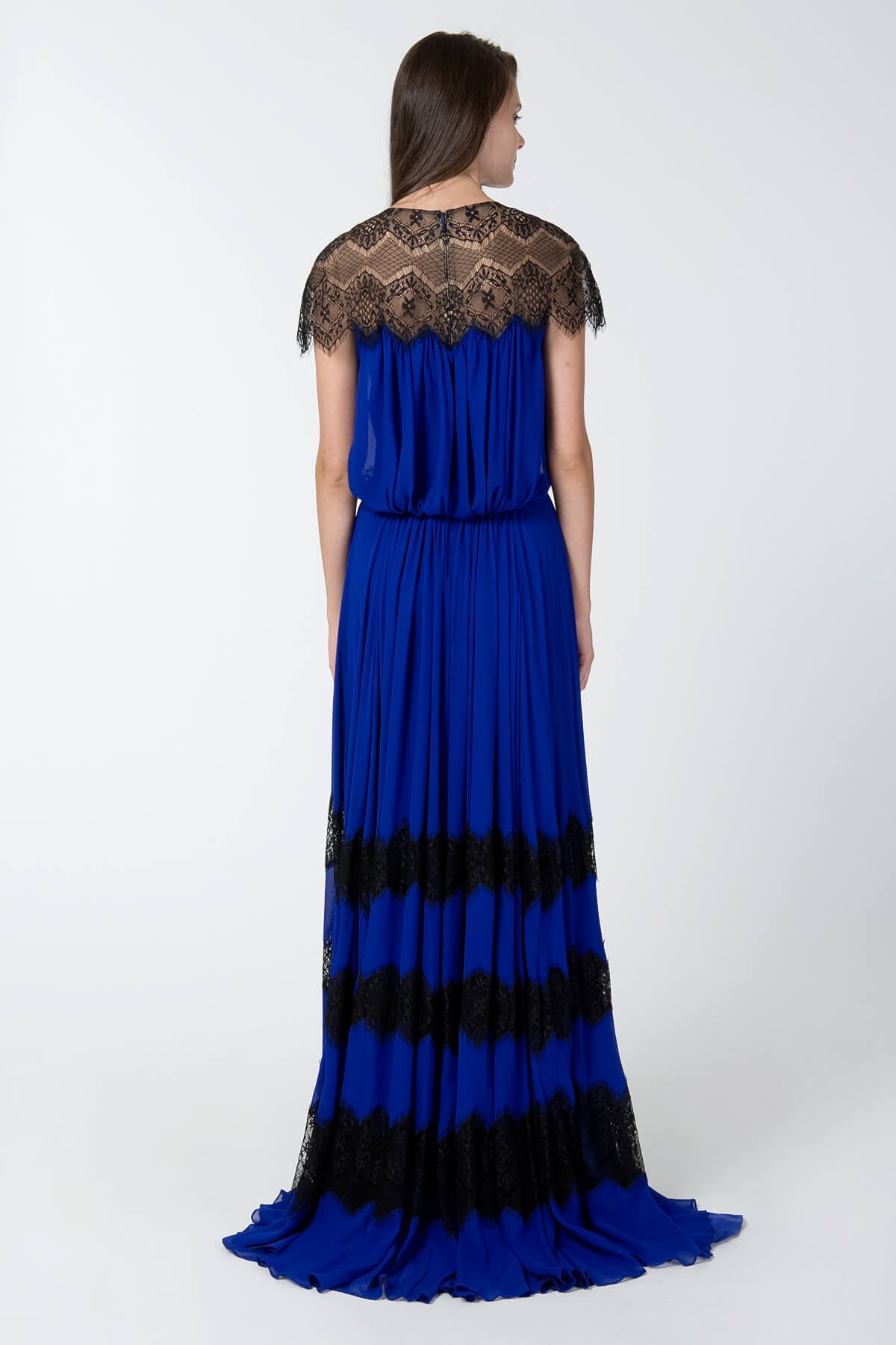 Lace Illusion Chiffon Gown