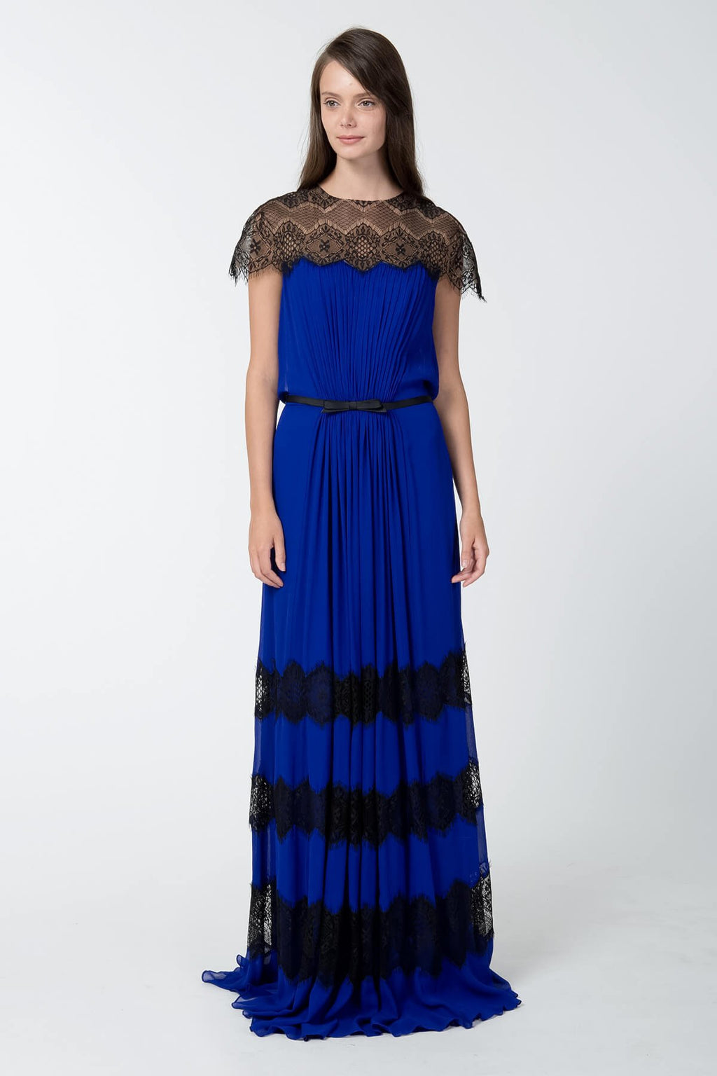 Lace Illusion Chiffon Gown