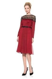 Chiffon Draped Dress in Burgundy / Black