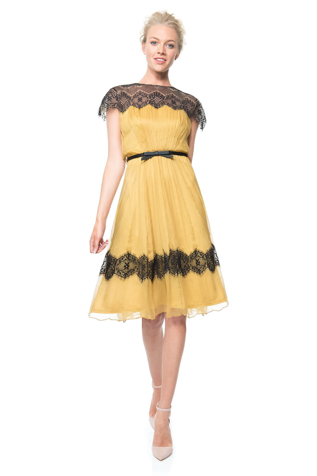 Lace Illusion Chiffon Dress