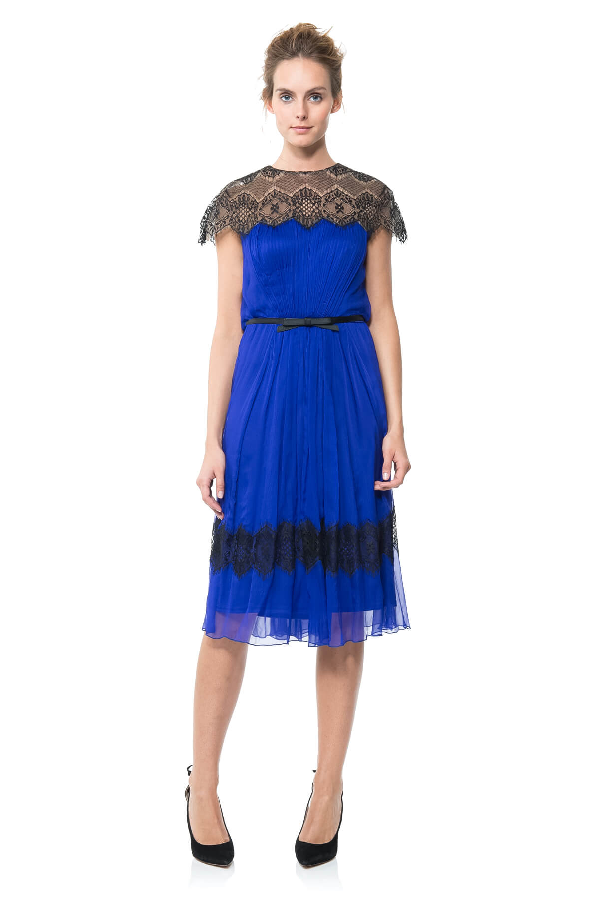 Lace Illusion Chiffon Dress