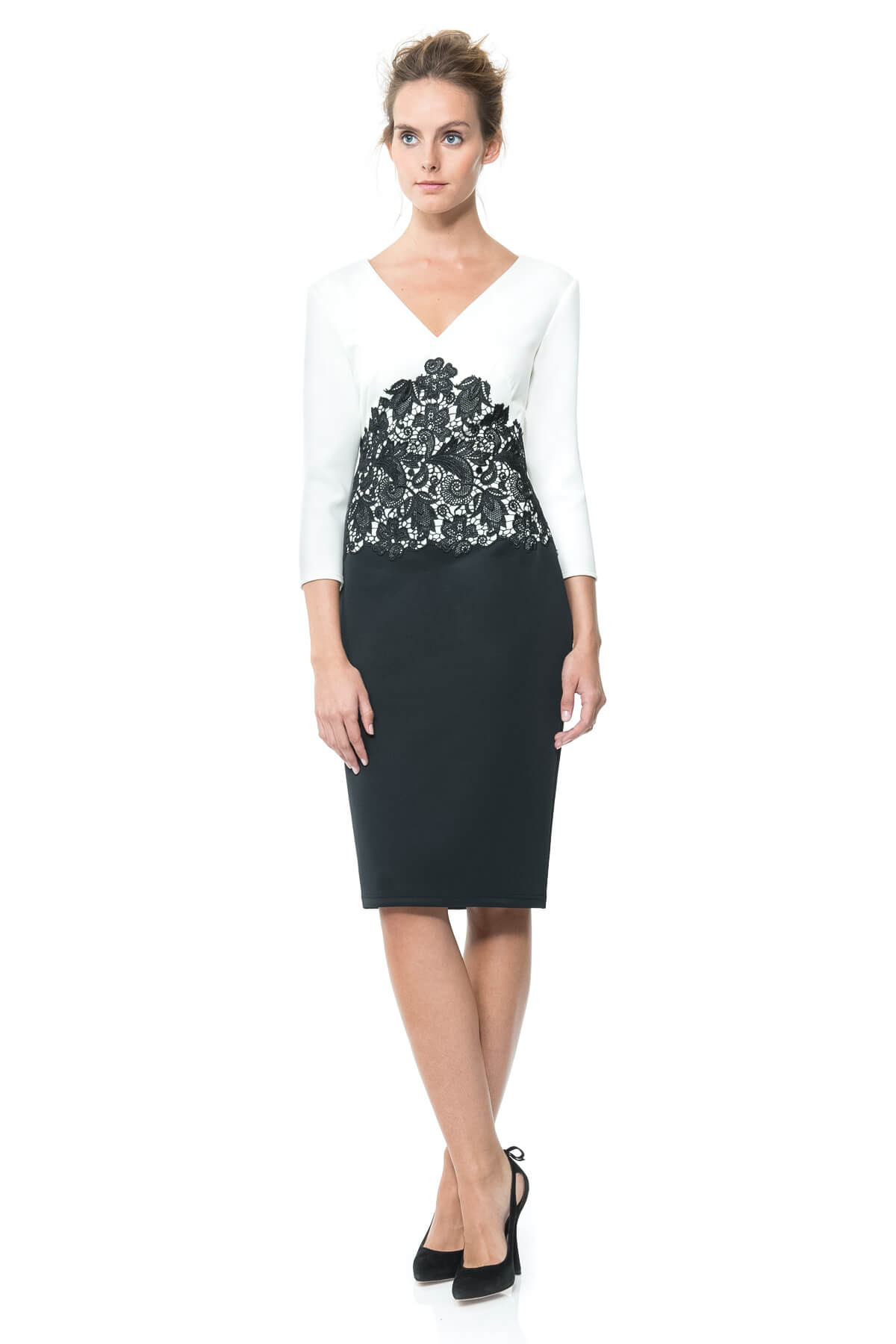 Colorblocked Lace Waist Dress