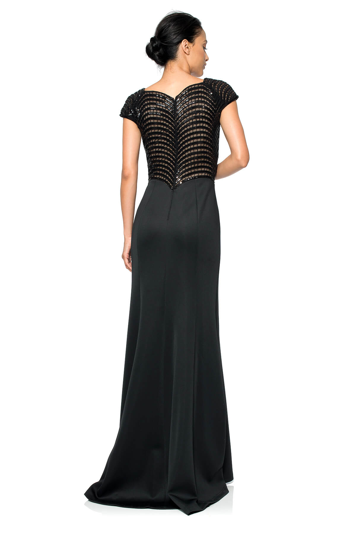 Sequin Scallop Lace and Neoprene Gown