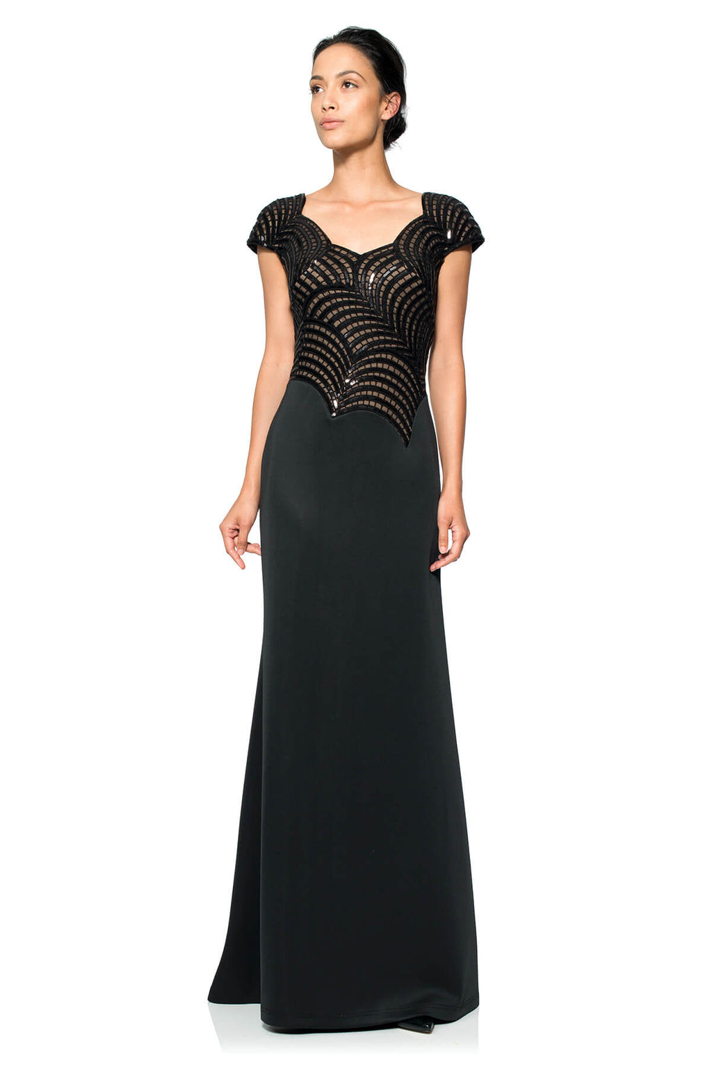Sequin Scallop Lace and Neoprene Gown