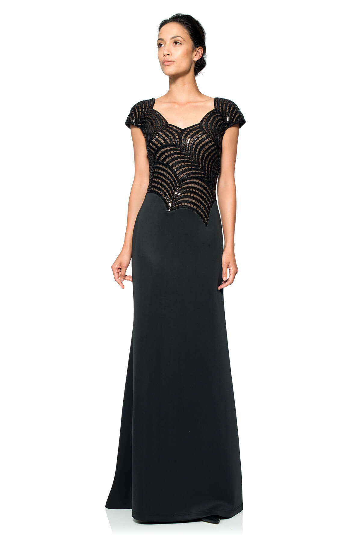 Sequin Scallop Lace and Neoprene Gown