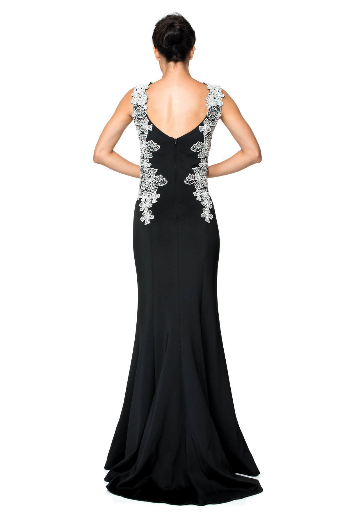 Embroidered Tulle and Crepe Halter Gown