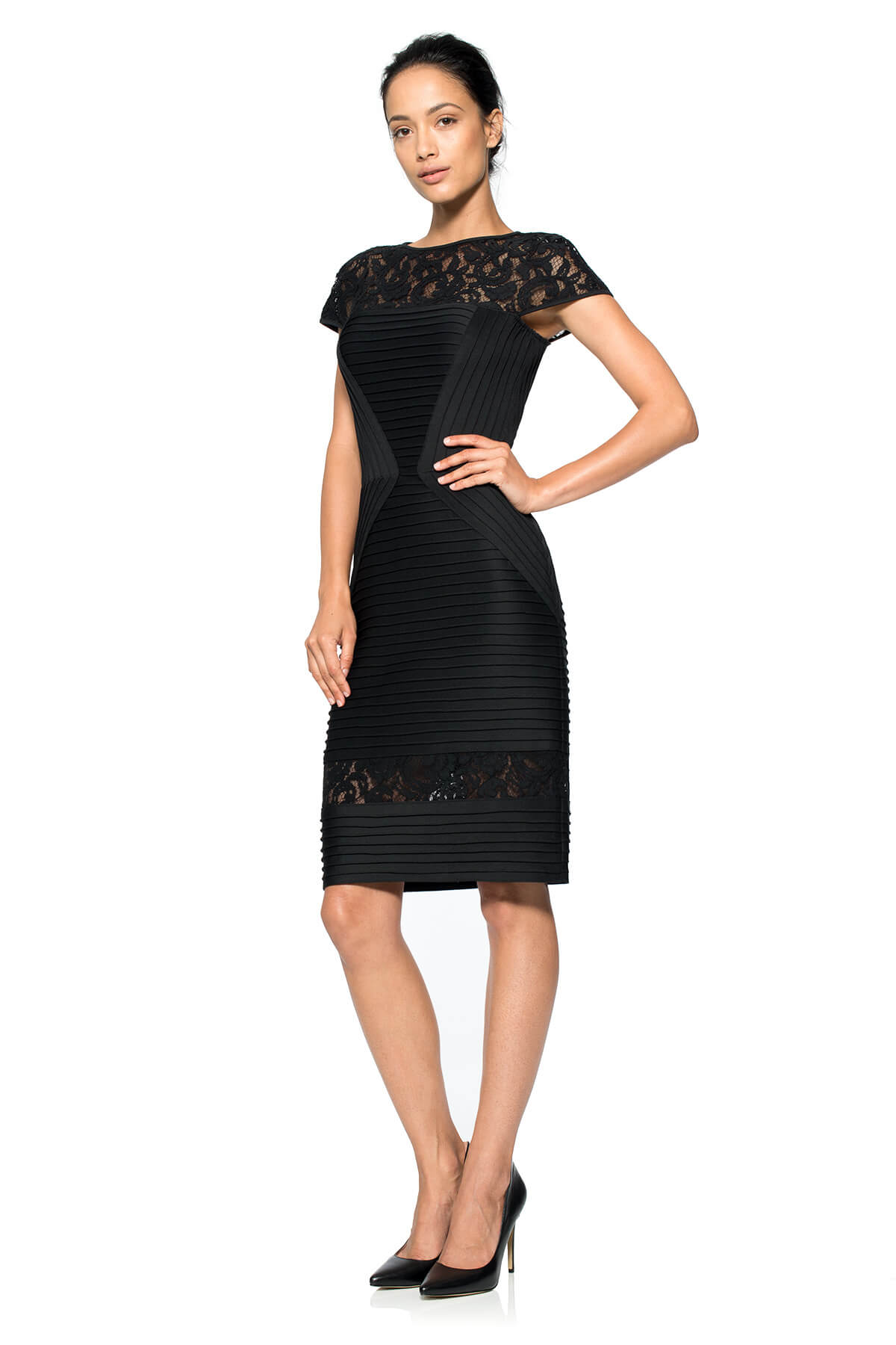 Pintuck Paneled Sheath Dress