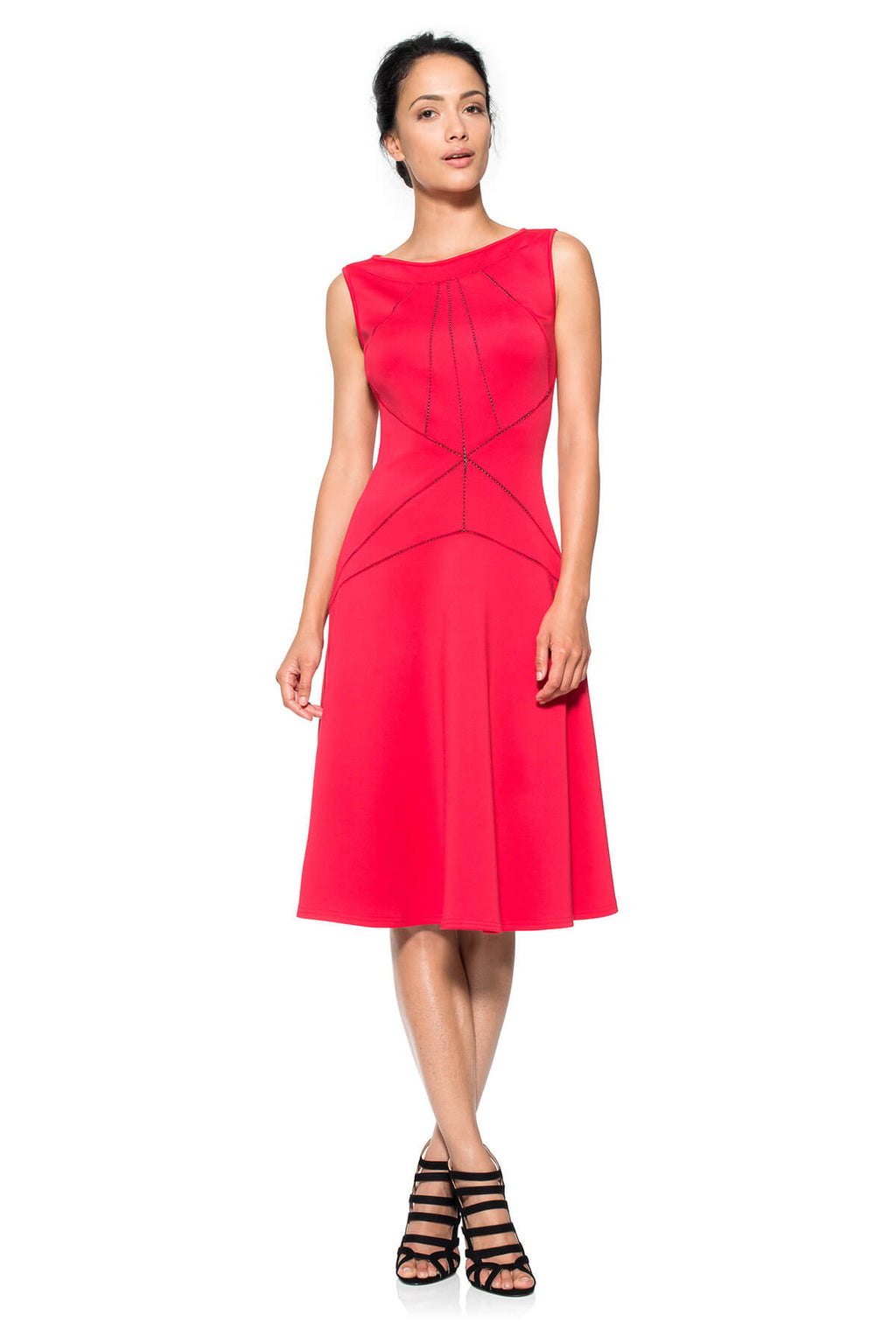 Cut Neoprene A-Line Dress with Mesh Insets