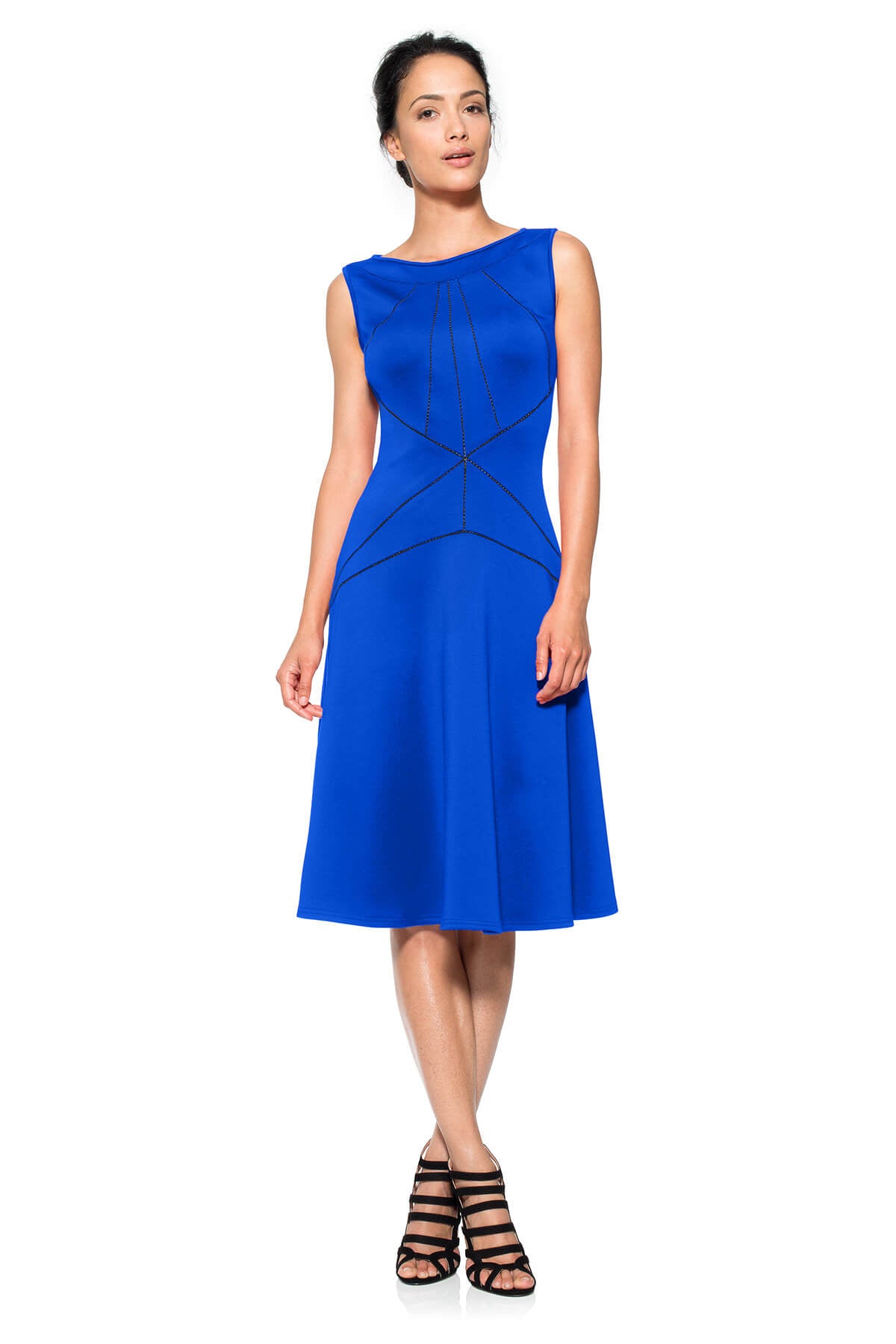 Cut Neoprene A-Line Dress with Mesh Insets