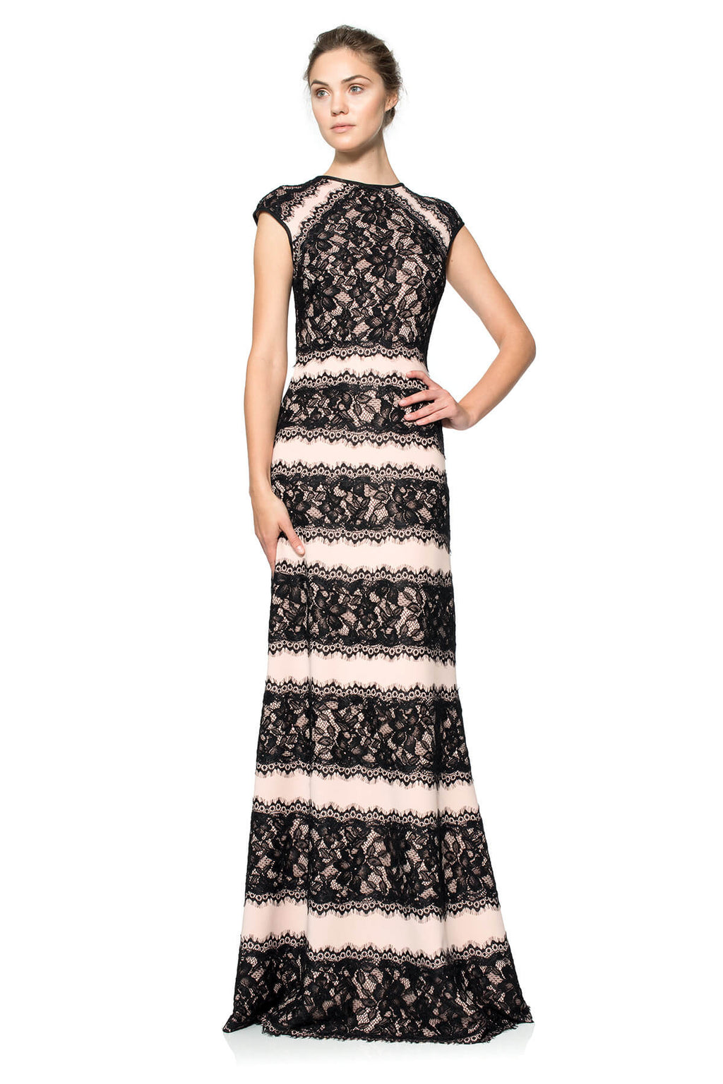 Neoprene and Lace Cap Sleeve Gown