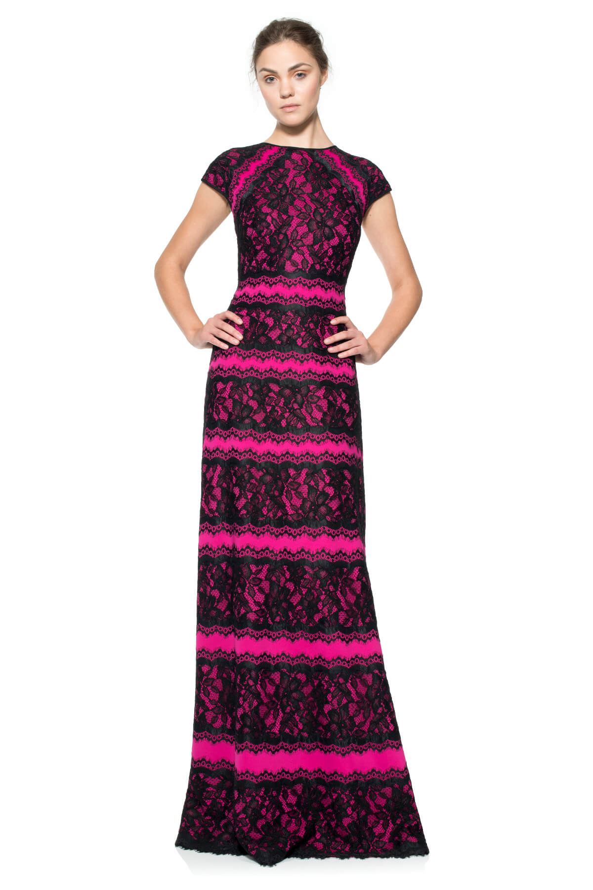 Neoprene and Lace Cap Sleeve Gown