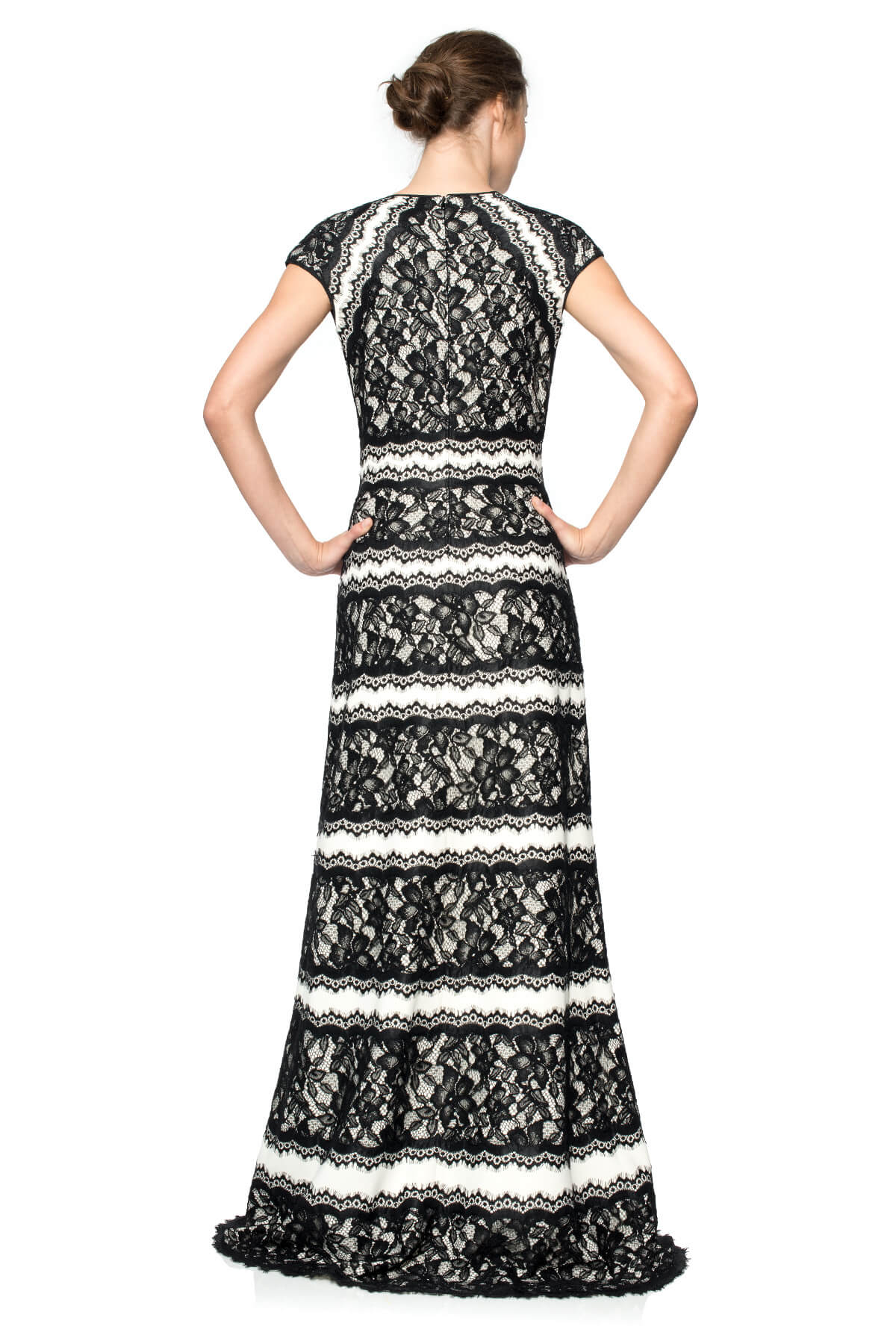 Neoprene and Lace Cap Sleeve Gown
