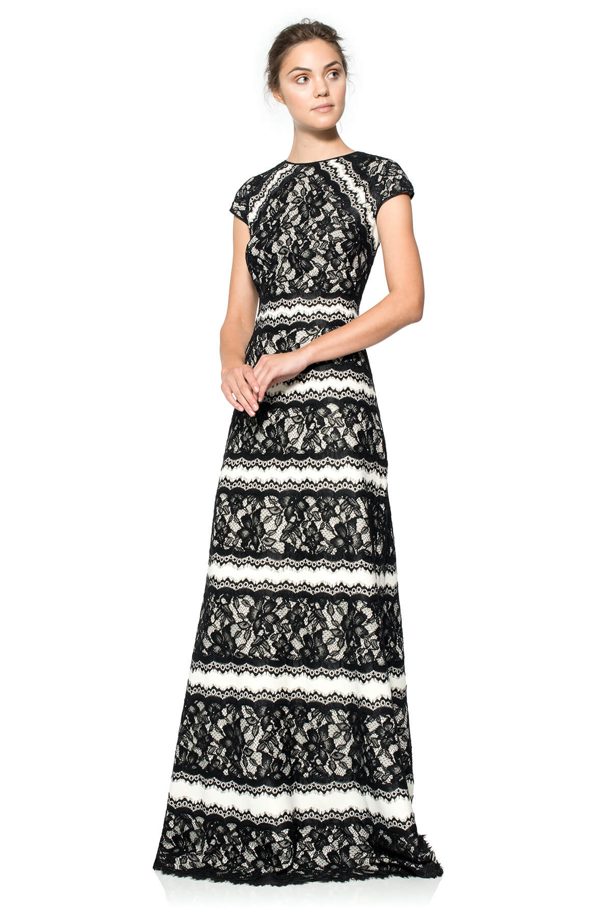 Neoprene and Lace Cap Sleeve Gown