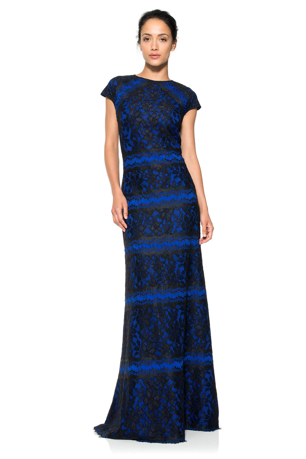 Neoprene and Lace Cap Sleeve Gown