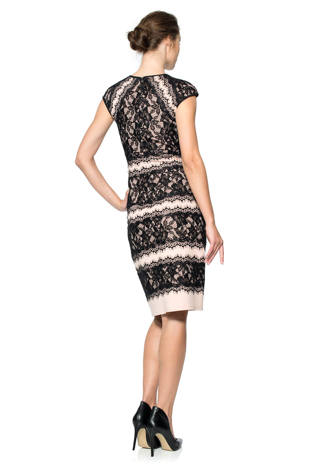 Neoprene and Lace Cap Sleeve Dress