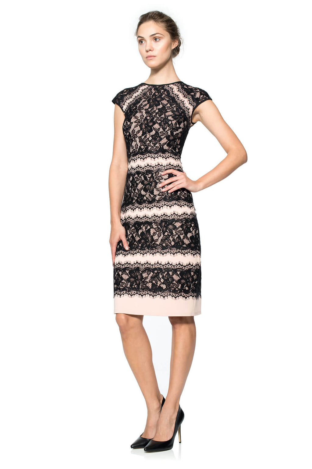 Neoprene and Lace Cap Sleeve Dress