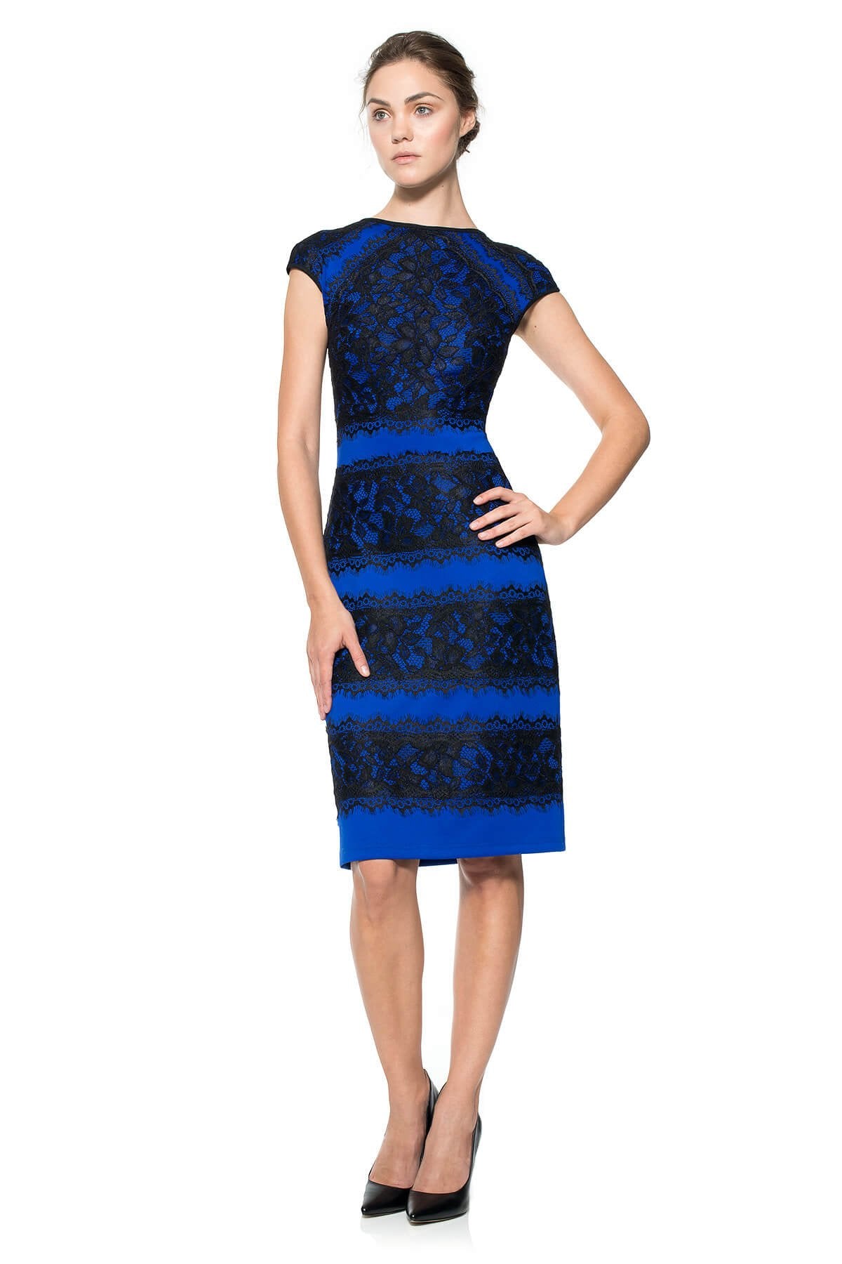 Neoprene and Lace Cap Sleeve Dress