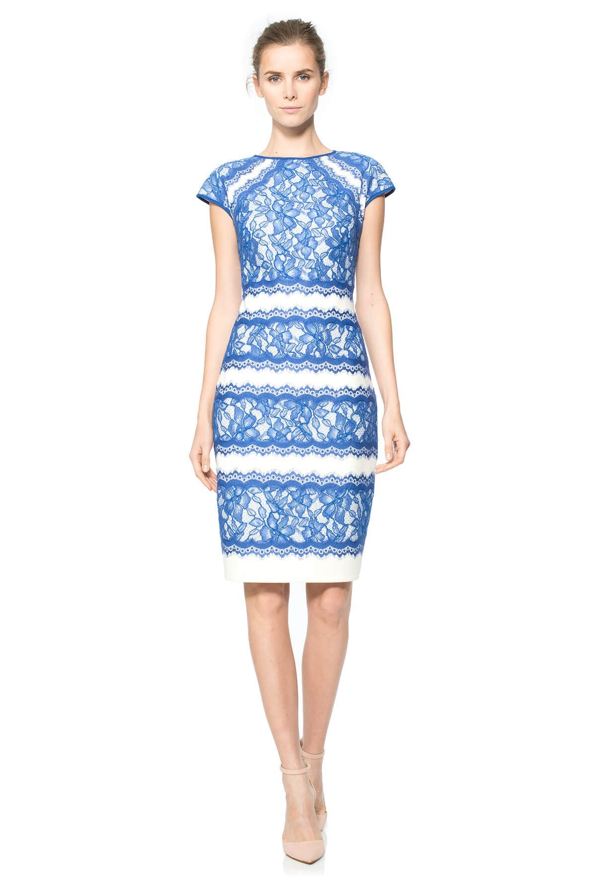 Neoprene and Lace Cap Sleeve Dress