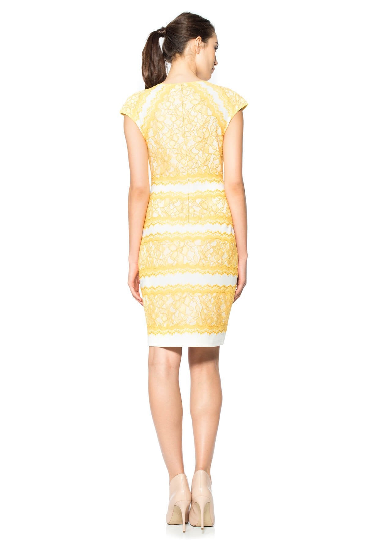 Neoprene and Lace Cap Sleeve Dress