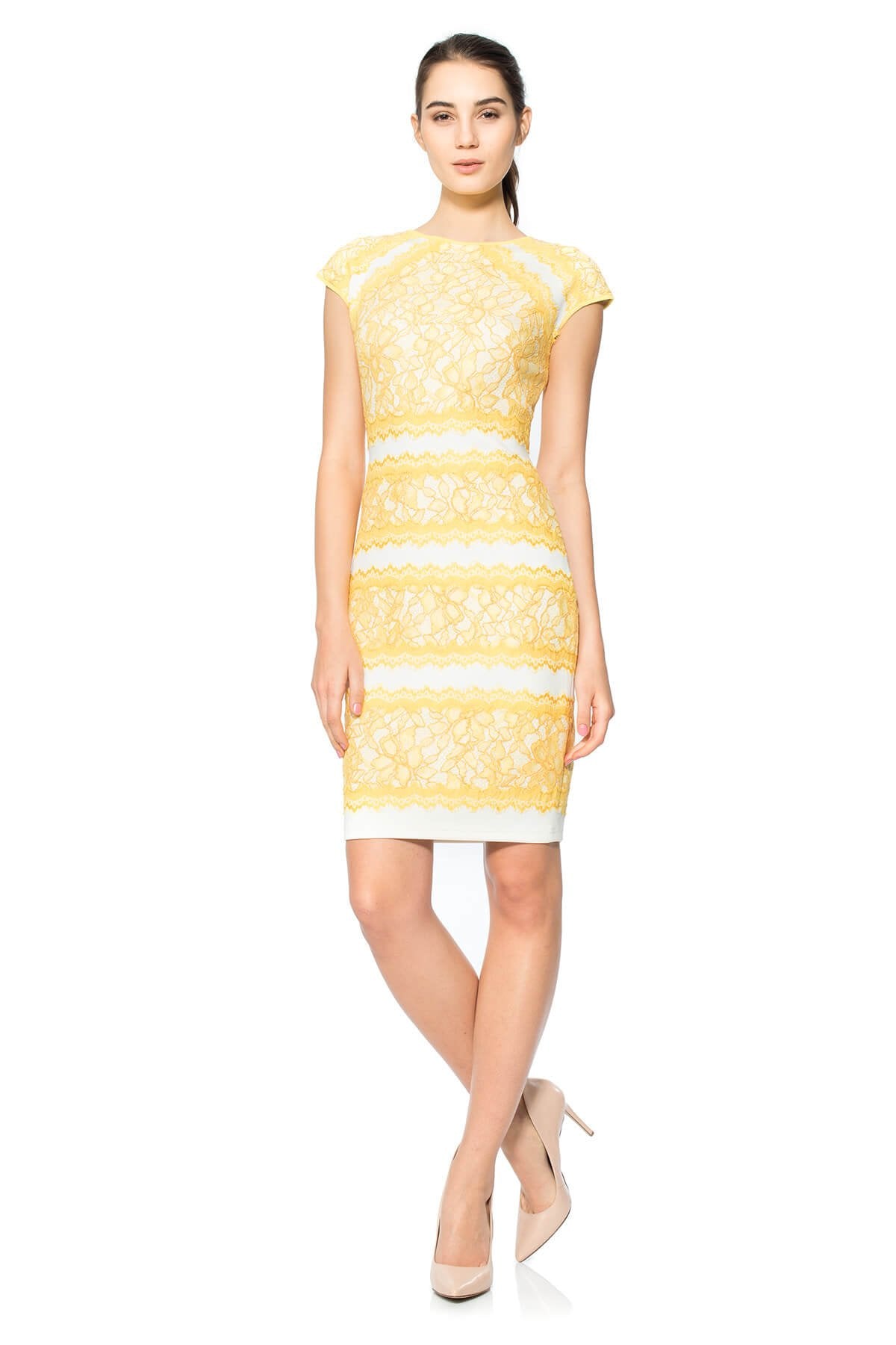Neoprene and Lace Cap Sleeve Dress