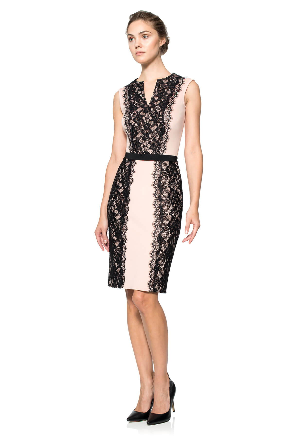 Neoprene and Lace V-Neck Dress