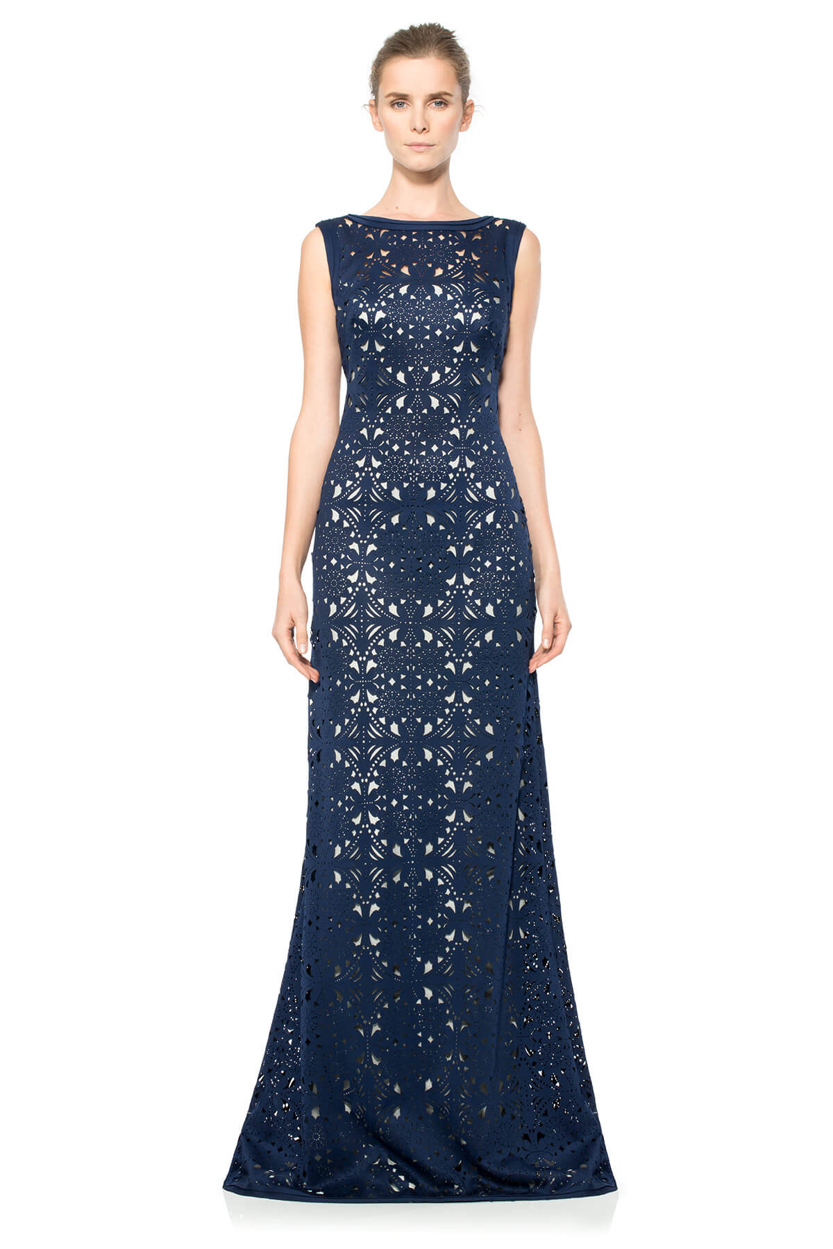 Laser Cut Neoprene Boatneck Gown