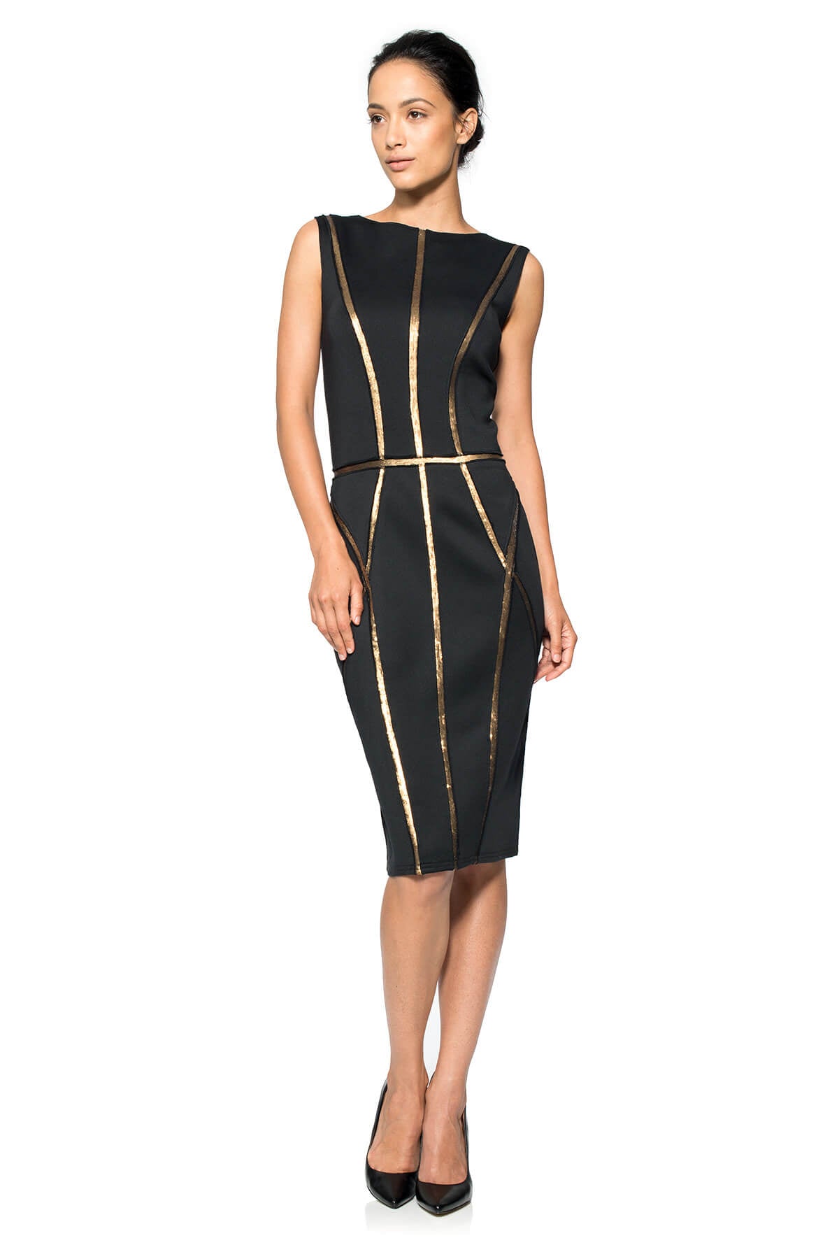 Neoprene Boatneck Dress with Paillette Detail