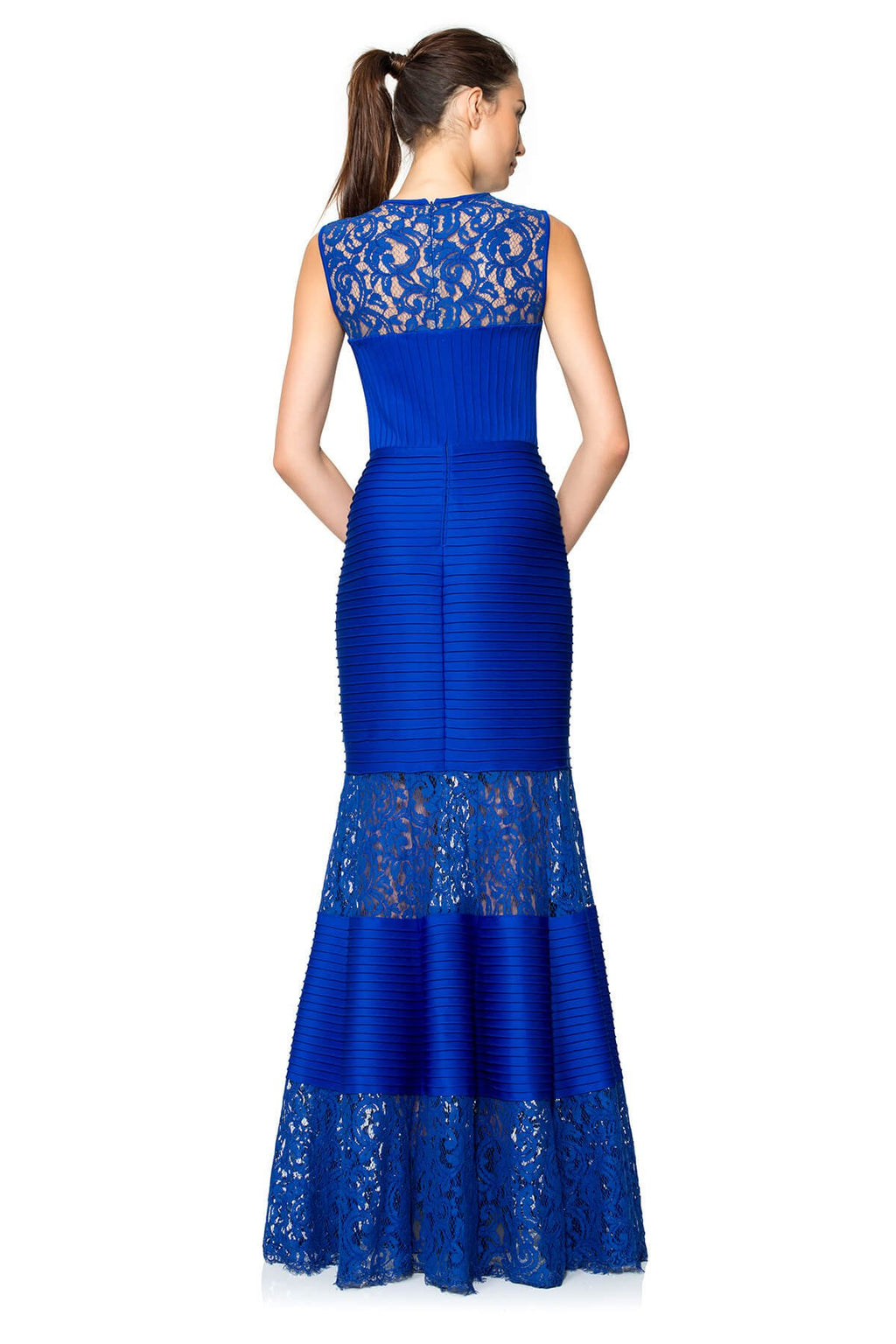 Pintuck Neoprene and Lace Illusion Gown