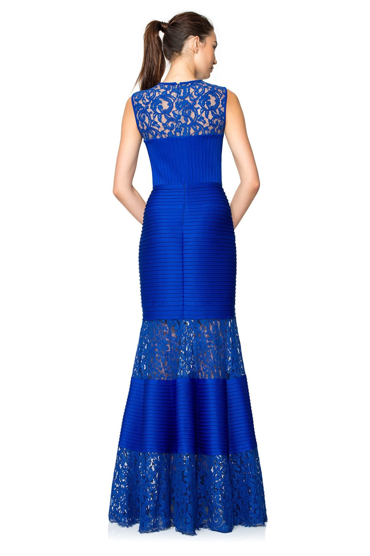 Pintuck Neoprene and Lace Illusion Gown
