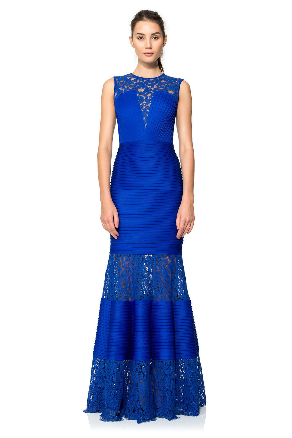 Pintuck Neoprene and Lace Illusion Gown