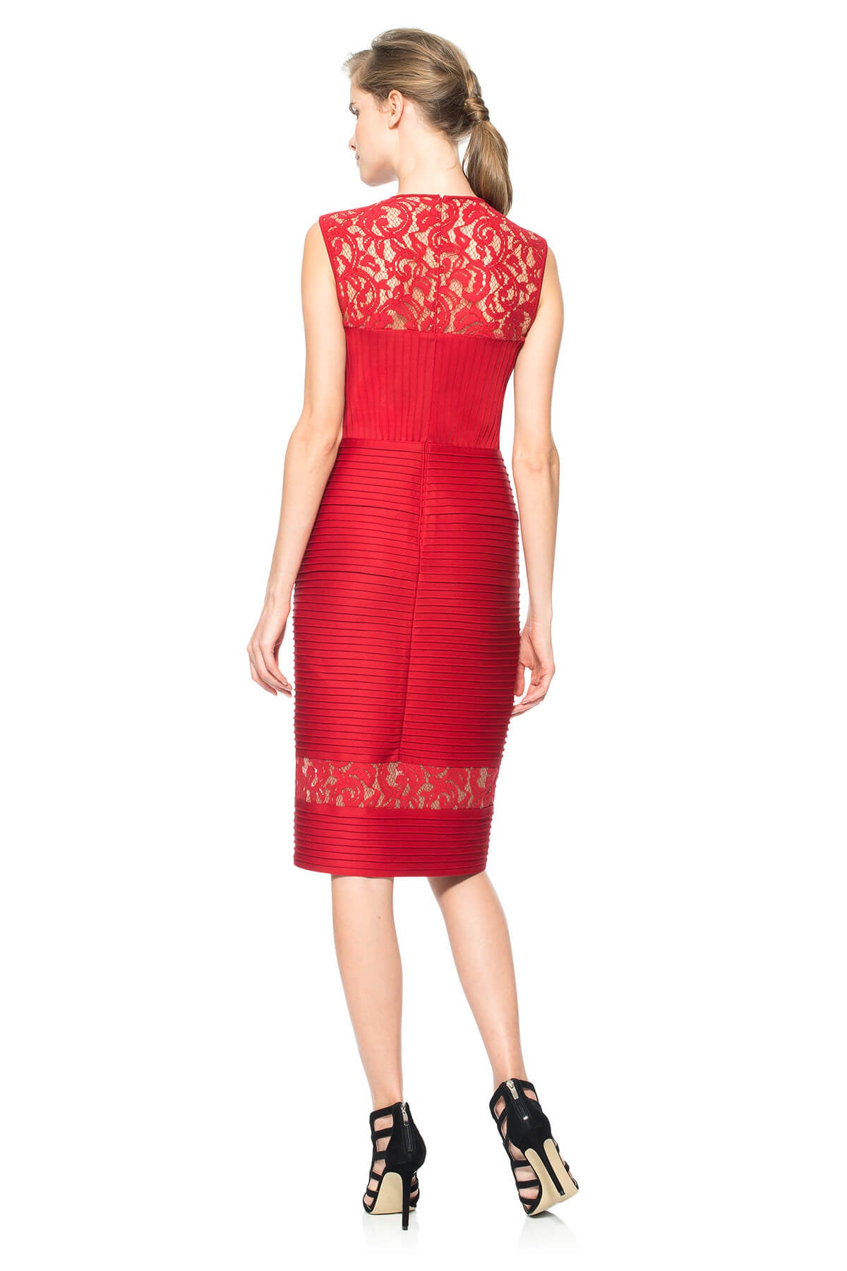 Pintuck Neoprene and Lace Illusion Dress