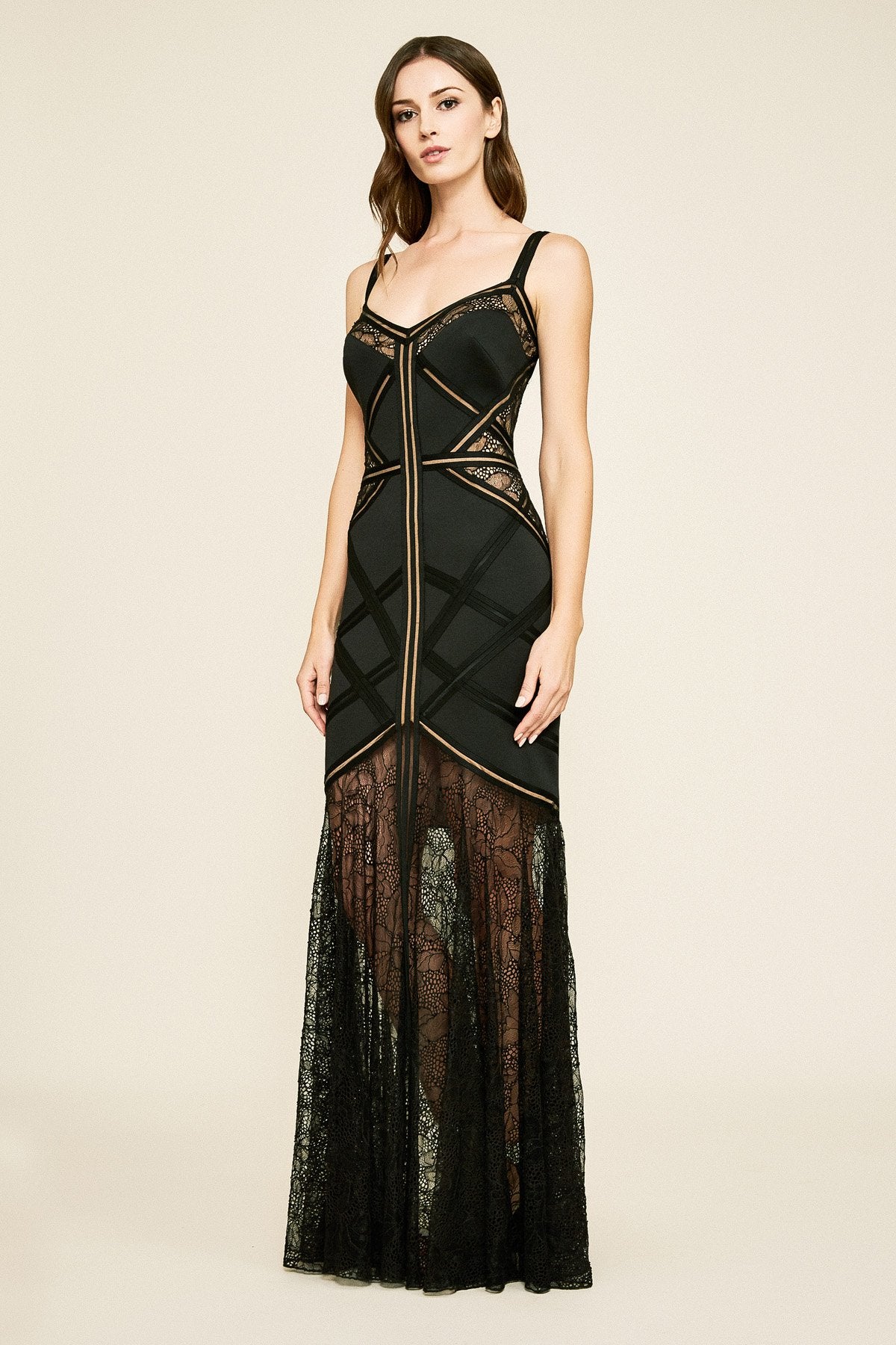 Tadashi Shoji - Jelena Neoprene & Lace Strap Gown