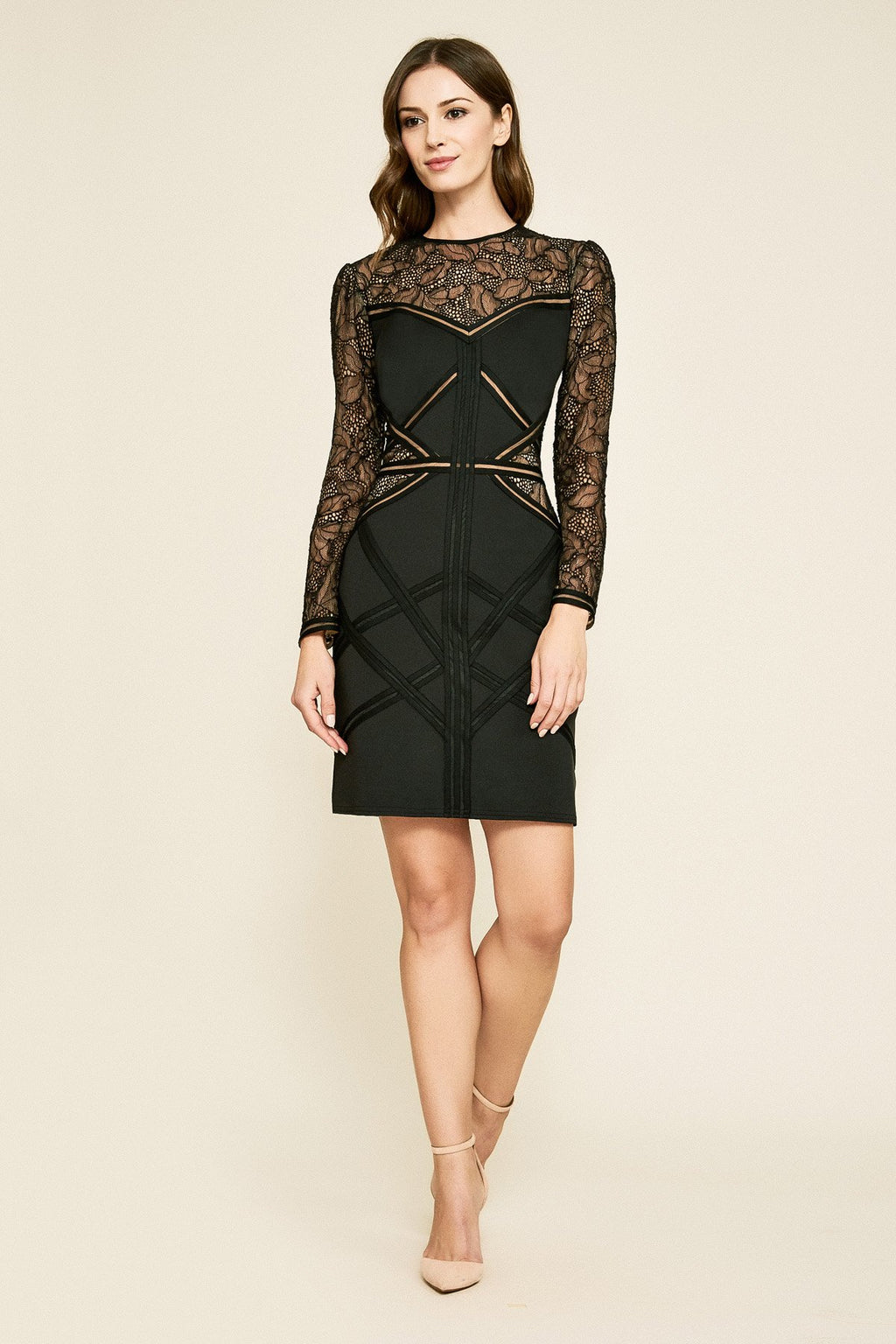 Tadashi Shoji - Jelena Neoprene & Lace Long-Sleeve Dress