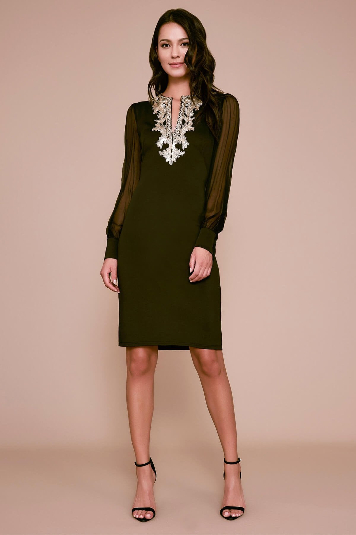 Berch Long-Sleeve Neoprene Sequin Dress