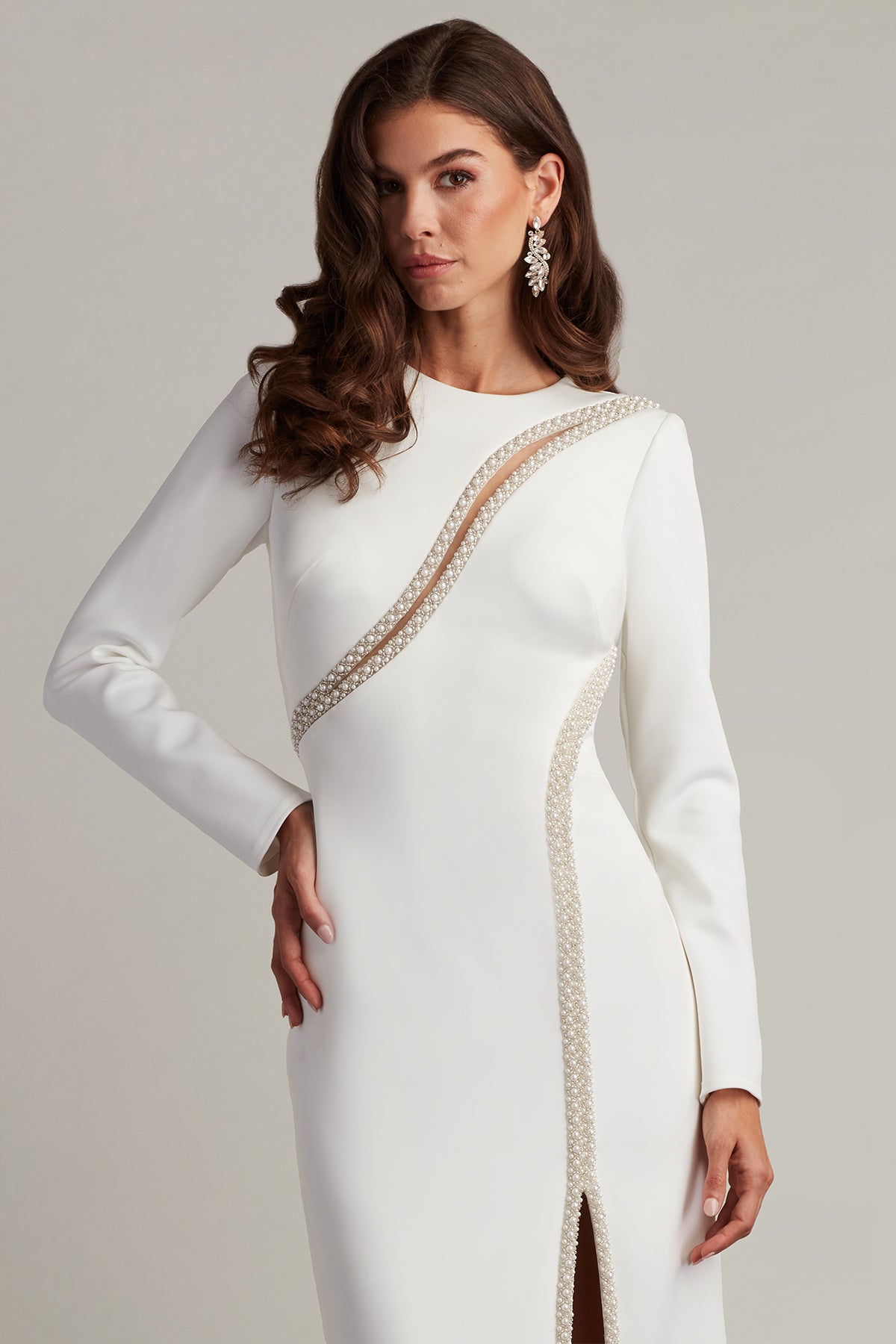 Janae Pearl Trim Peekaboo Gown