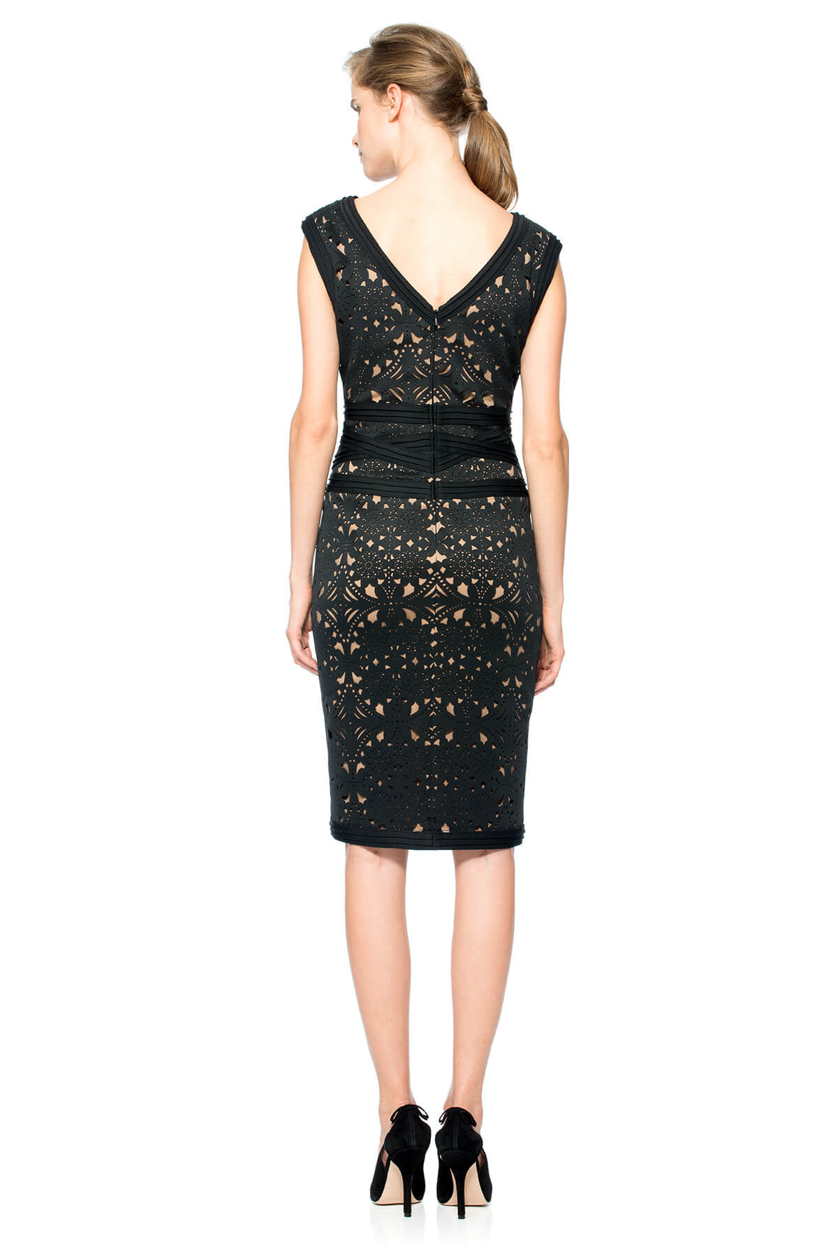 Laser-Cut Neoprene V-Neck Dress – Tadashi Shoji Official Online Boutique